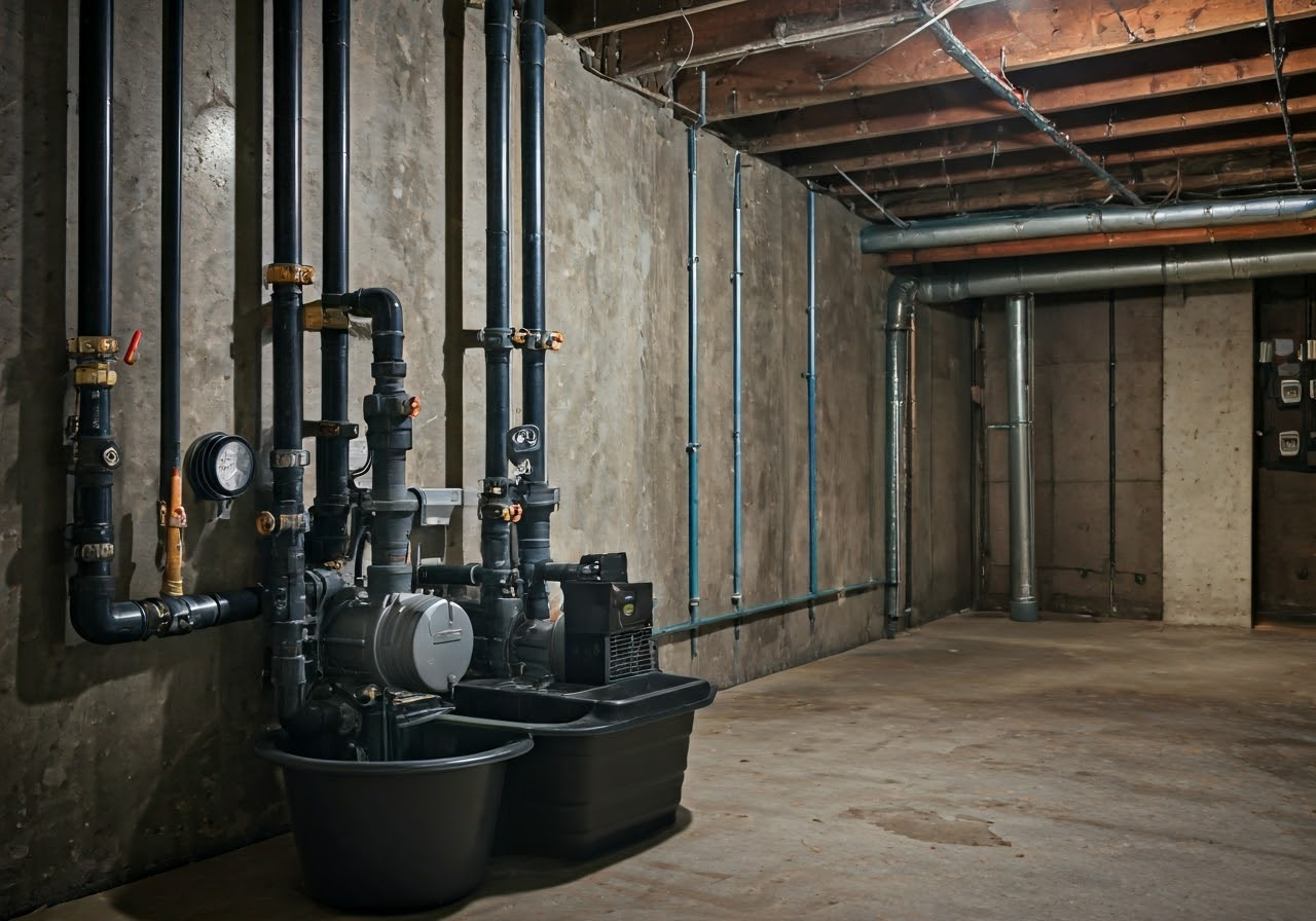 Sump pump system in a basement