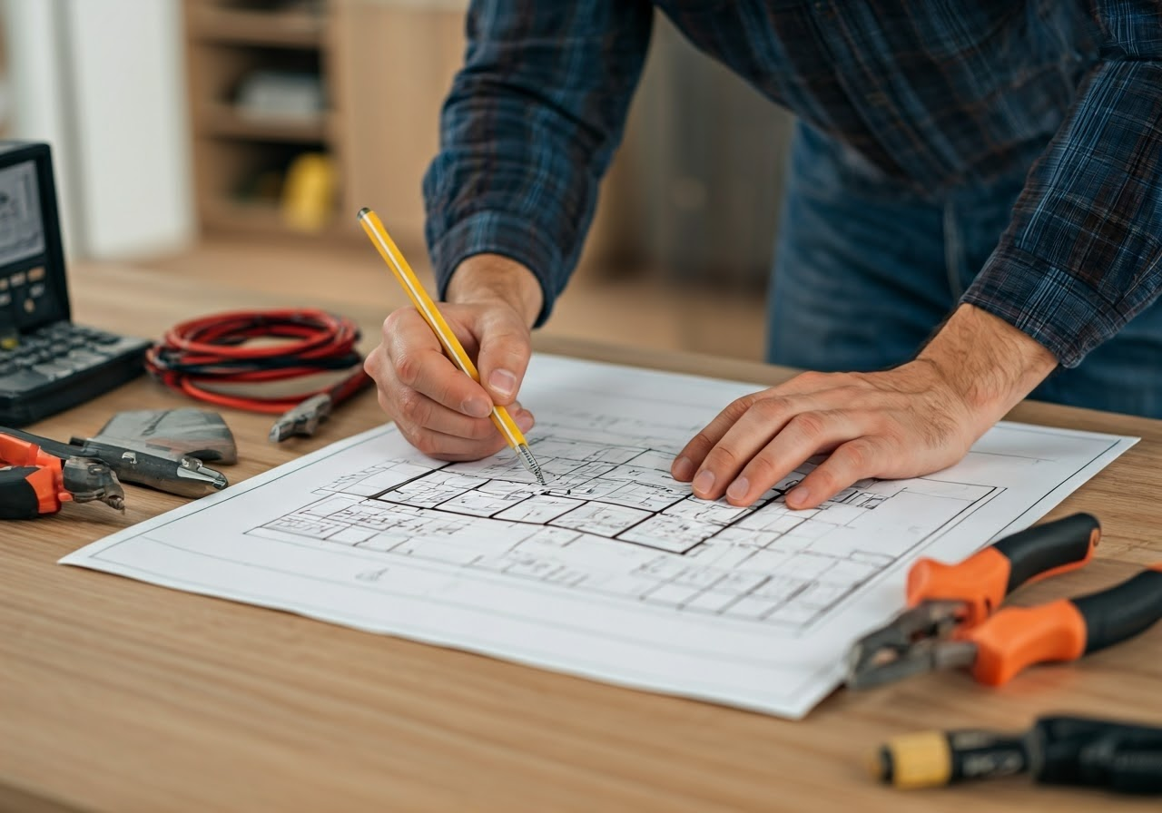 Electrician reviewing electrical plans